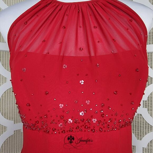 Michaelangelo Red Sequined and Chiffon Halter Dress Size 12 - Picture 5 of 12